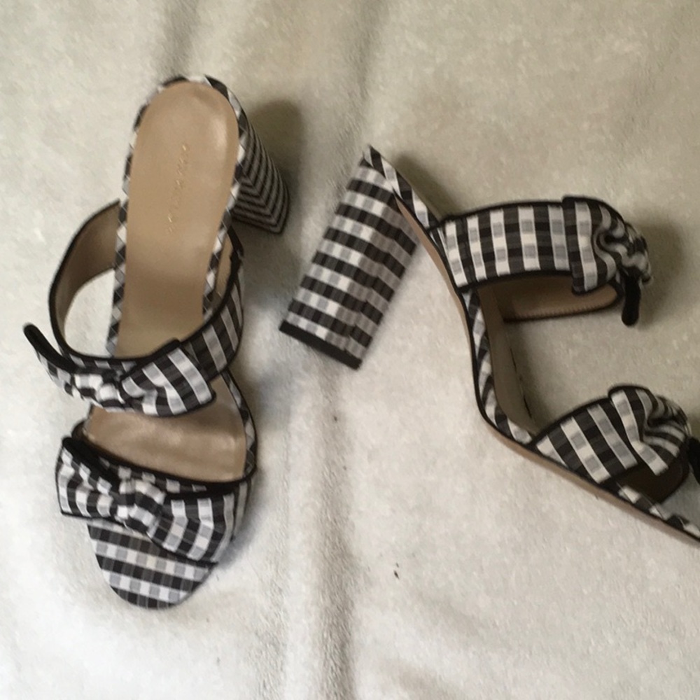 Ann Taylor block heel black check sandal